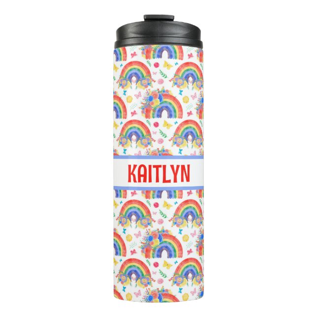 Personalised Rainbows and Flowers Thermal Tumbler (Front)