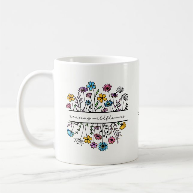 Personalised Raising Wildflowers Floral Mum/Mother Coffee Mug (Left)