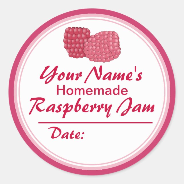 Personalised Raspberry Jam Canning Jar Lid Round Classic Round Sticker (Front)