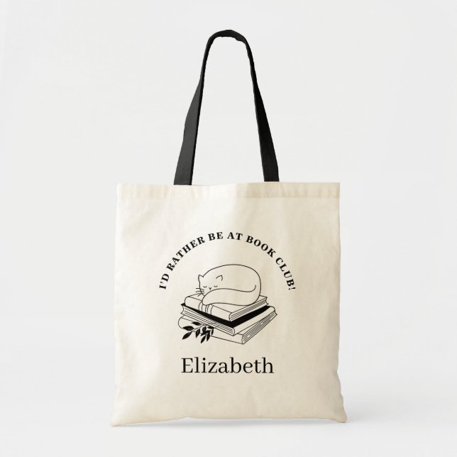personalised Rather Be in book club Cat Tote Bag (Front)