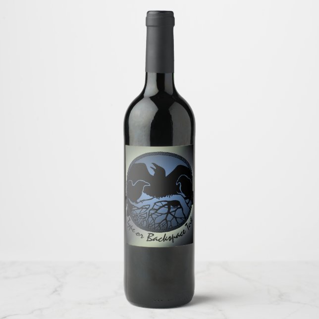 Personalised Raven Bottle Labels Bird Art Labels (Front)