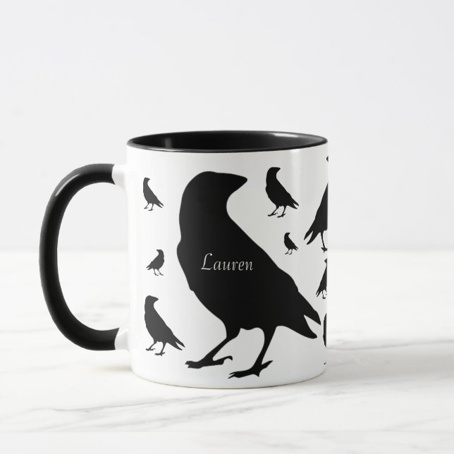 Personalised Raven Crow All Over Print Coffee Mug (Left)