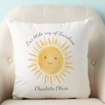 Personalised Ray Of Sunshine Nursery  Cushion<br><div class="desc">This cute baby pillow features a yellow smiling sun and the text "Our Little Ray Of Sunshine" in stylish script typography.
Easily customisable it makes a great gift for a baby's nursery.
Original Watercolor © Michele Davies.</div>