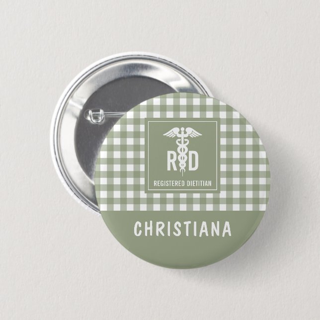 Personalised RD Registered Dietician Plaid Pattern 6 Cm Round Badge (Front & Back)
