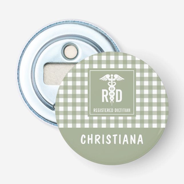 Personalised RD Registered Dietician Plaid Pattern Bottle Opener (Front)