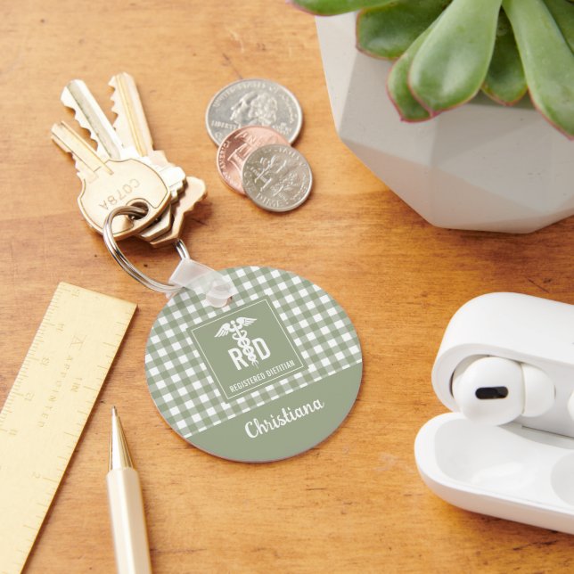 Personalised RD Registered Dietician Plaid Pattern Key Ring (Desk)