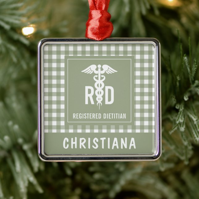 Personalised RD Registered Dietician Plaid Pattern Metal Ornament (Tree)