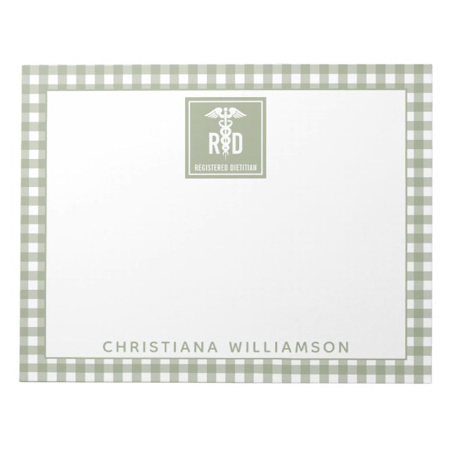 Personalised RD Registered Dietician Plaid Pattern Notepad (Front)