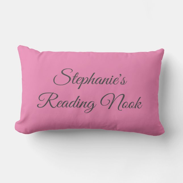 Personalised reading cushion, elegant, pink & grey lumbar cushion (Front)