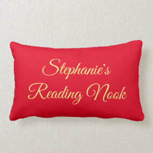 Personalised reading cushion, elegant & pretty red lumbar cushion
