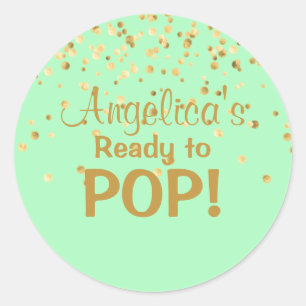 Personalised Ready to Pop Baby Shower Mint Green Classic Round Sticker