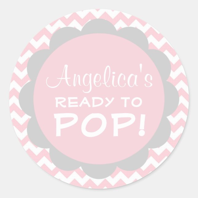 Personalised Ready to Pop Baby Shower Pink Girl Classic Round Sticker (Front)
