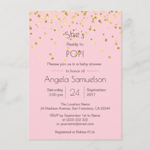 Personalised READY TO POP Pink Gold Baby Shower Invitation