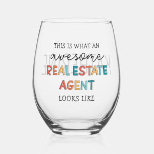 Personalised Real Estate Agent Funny Realtor Stemless Wine Glass