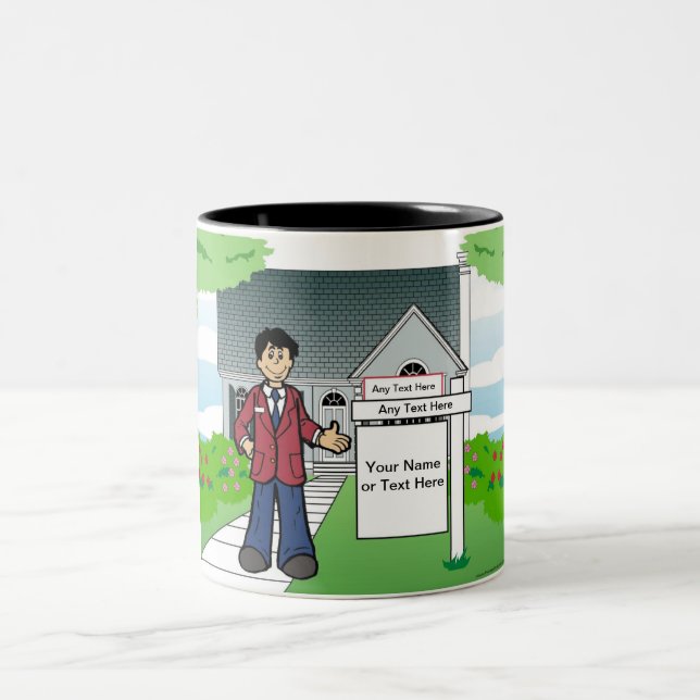  Personalised Realtor - Male Cartoon Two-Tone Coffee Mug (Center)