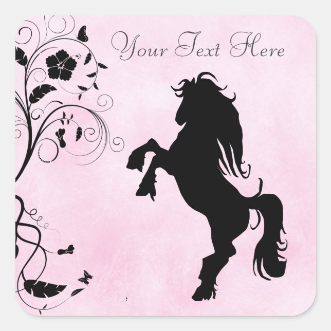 Personalised Rearing Horse and Flowers Stickers (Front)