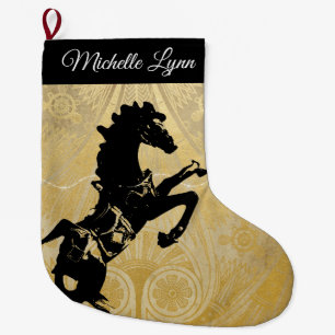 Personalised Rearing Horse Golden Large Christmas Stocking