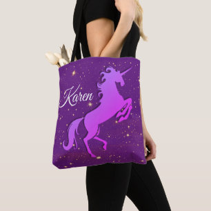 Personalised Rearing Purple Unicorn Tote Bag