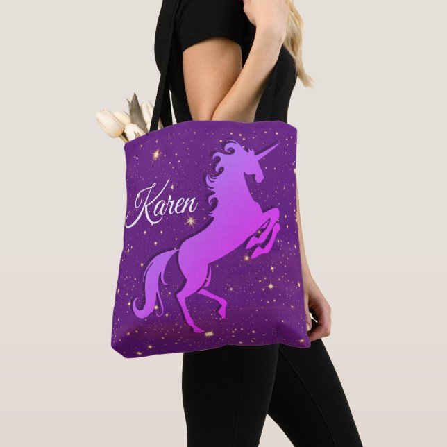 Personalised Rearing Purple Unicorn Tote Bag (Close Up)