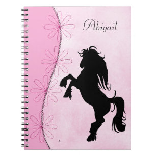 Personalised Rearing Silhouette Horse and Flowers Notebook