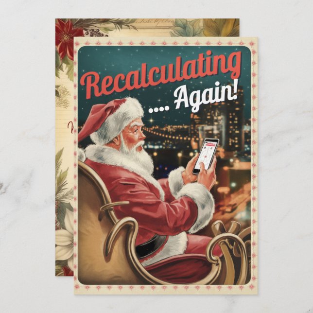 Personalised Recalculating Santa Funny Vintage  Holiday Card (Front/Back)