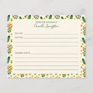 Personalised Recipe Card Yellow Flower Border