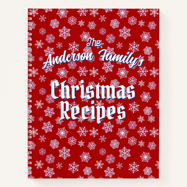 Personalised Recipe Deep Red Snowflake Pattern Notebook (Front)