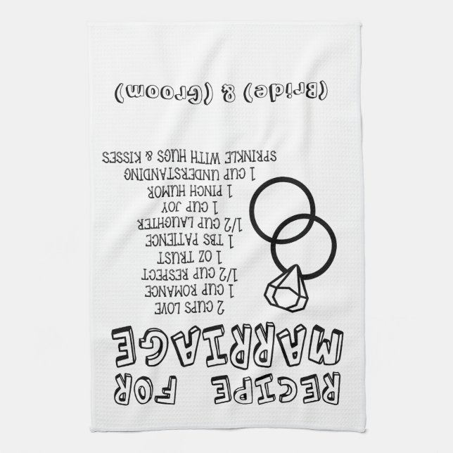 Personalised "Recipe for Marriage" Bridal Shower  Tea Towel (Vertical)