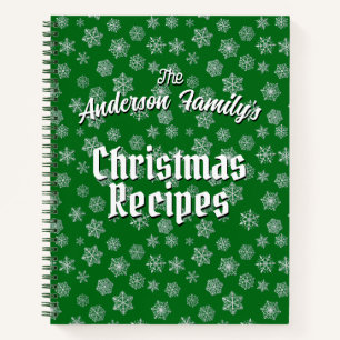 Personalised Recipe Green Snowflake Pattern Notebook