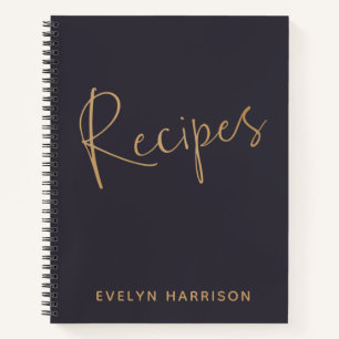 Personalised Recipe Journal in Indigo Blue Gold