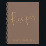 Personalised Recipe Journal in Mocha Brown Gold<br><div class="desc">Stay organised in style with this personalised recipe journal in mocha brown and golden text. This chic journal allows you to add your name for a custom touch. Inside, you'll find plenty of recipe pages to fill out, making it the perfect gift for home cooks, bakers, or anyone who loves...</div>