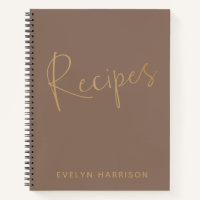 Personalised Recipe Journal in Mocha Brown Gold