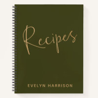 Personalised Recipe Journal in Olive Green Gold