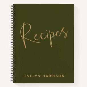 Personalised Recipe Journal in Olive Green Gold