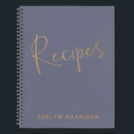 Personalised Recipe Journal in Slate Blue Gold<br><div class="desc">Stay organised in style with this personalised recipe journal in slate grey blue and golden text. This chic journal allows you to add your name for a custom touch. Inside, you'll find plenty of recipe pages to fill out, making it the perfect gift for home cooks, bakers, or anyone who...</div>