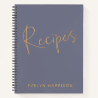 Personalised Recipe Journal in Slate Blue Gold