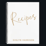 Personalised Recipe Journal in White and Gold<br><div class="desc">Stay organised in style with this personalised recipe journal in white and golden text. This chic journal allows you to add your name for a custom touch. Inside, you'll find plenty of recipe pages to fill out, making it the perfect gift for home cooks, bakers, or anyone who loves to...</div>