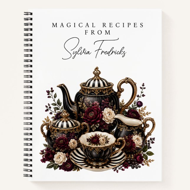 Personalised Recipe Notebook - Gothic Tea Set (Front)