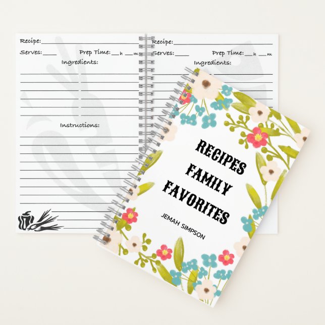 Personalised Recipe Organiser, Floral Recipe Notebook (Inside)
