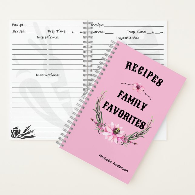 Personalised Recipe Organiser Notebook: Floral Mum Notebook (Inside)