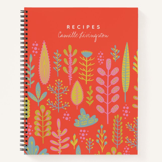 Personalised Recipe Vibrant Folk Botanical Red  Notebook (Front)