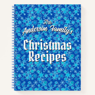Personalised Recipes Geometric Snowflakes, Blue   Notebook
