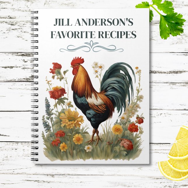 Personalised Recipes Vintage Botanical Rooster  Notebook (Creator Uploaded)