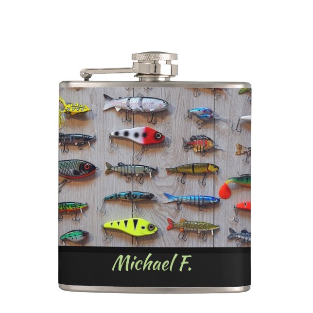 Personalised Recreational Fishing Lure Hip Flask (Front)