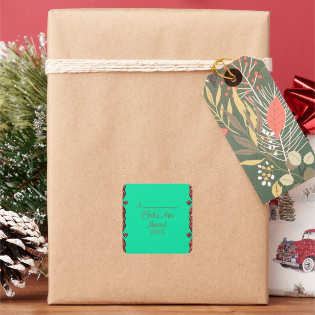 Personalised Rectangular Holiday Red & Green Square Sticker (Holiday)