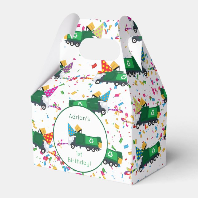 Personalised Recycling Garbage Truck Party Pattern Favour Box (Front Side)