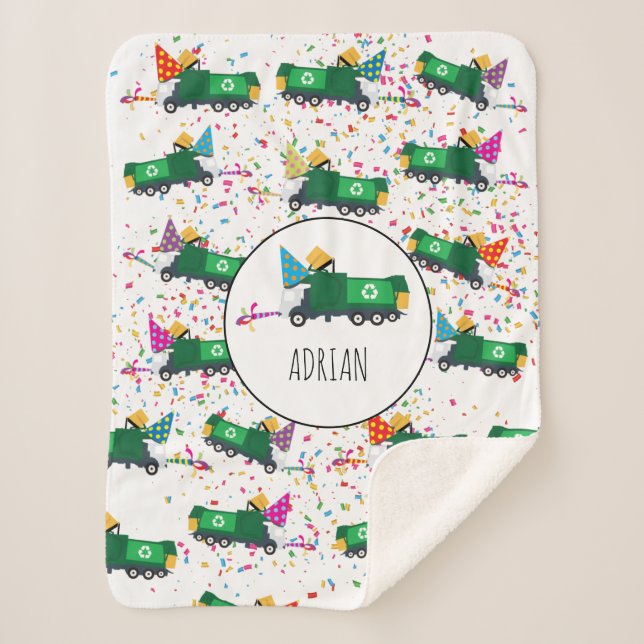 Personalised Recycling Garbage Truck Party Pattern Sherpa Blanket (Front)