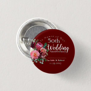 Personalised Red 50th Couples Wedding Anniversary  3 Cm Round Badge