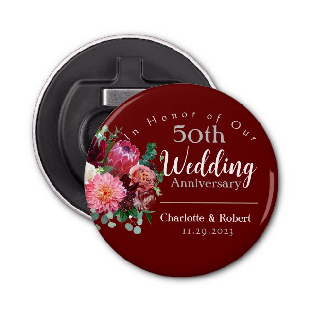 Personalised Red 50th Couples Wedding Anniversary  Bottle Opener (Front)