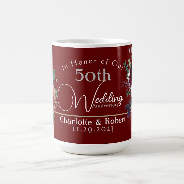 Personalised Red 50th Couples Wedding Anniversary  Coffee Mug (Center)